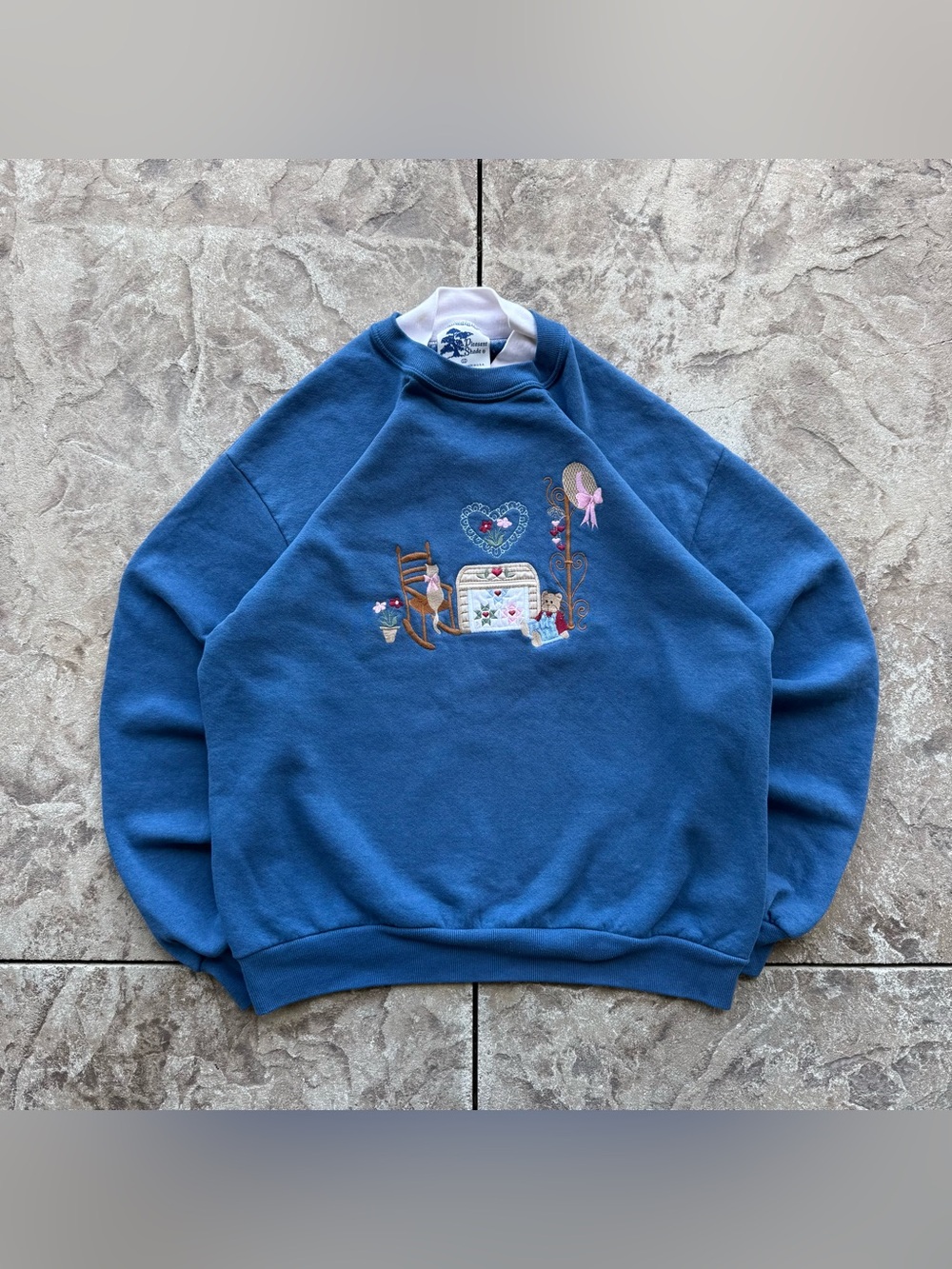 Vintage 90s Pleasant Shade Embroidered Design Mock Neck Pullover Sweatshirt